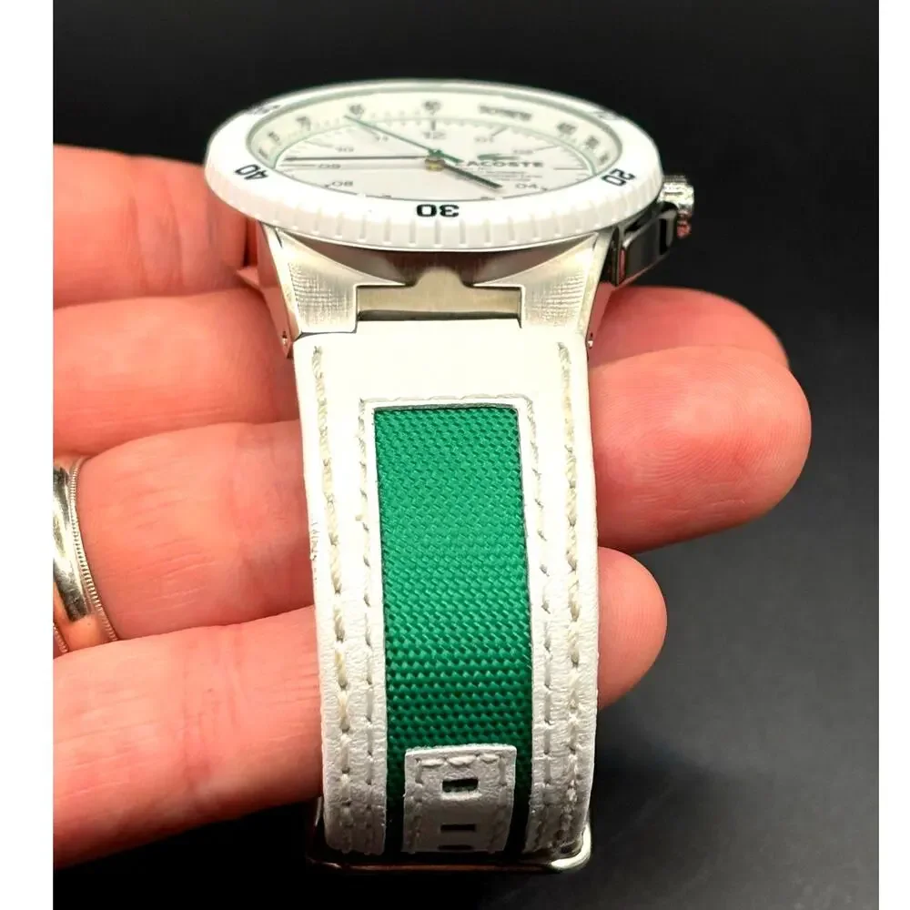 Lacoste Toronto 2010563 White Green Leather Quartz Men's Watch 44mm